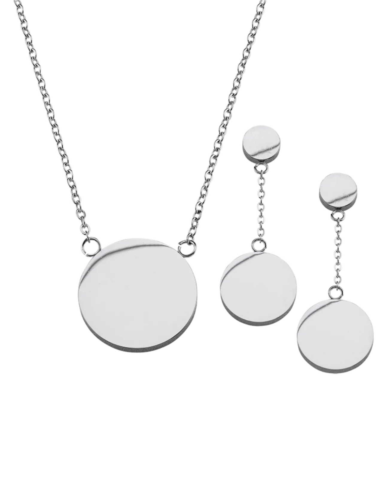 Schmuckset kette mit scheiben mittelteil und ohrhänger mit scheibe