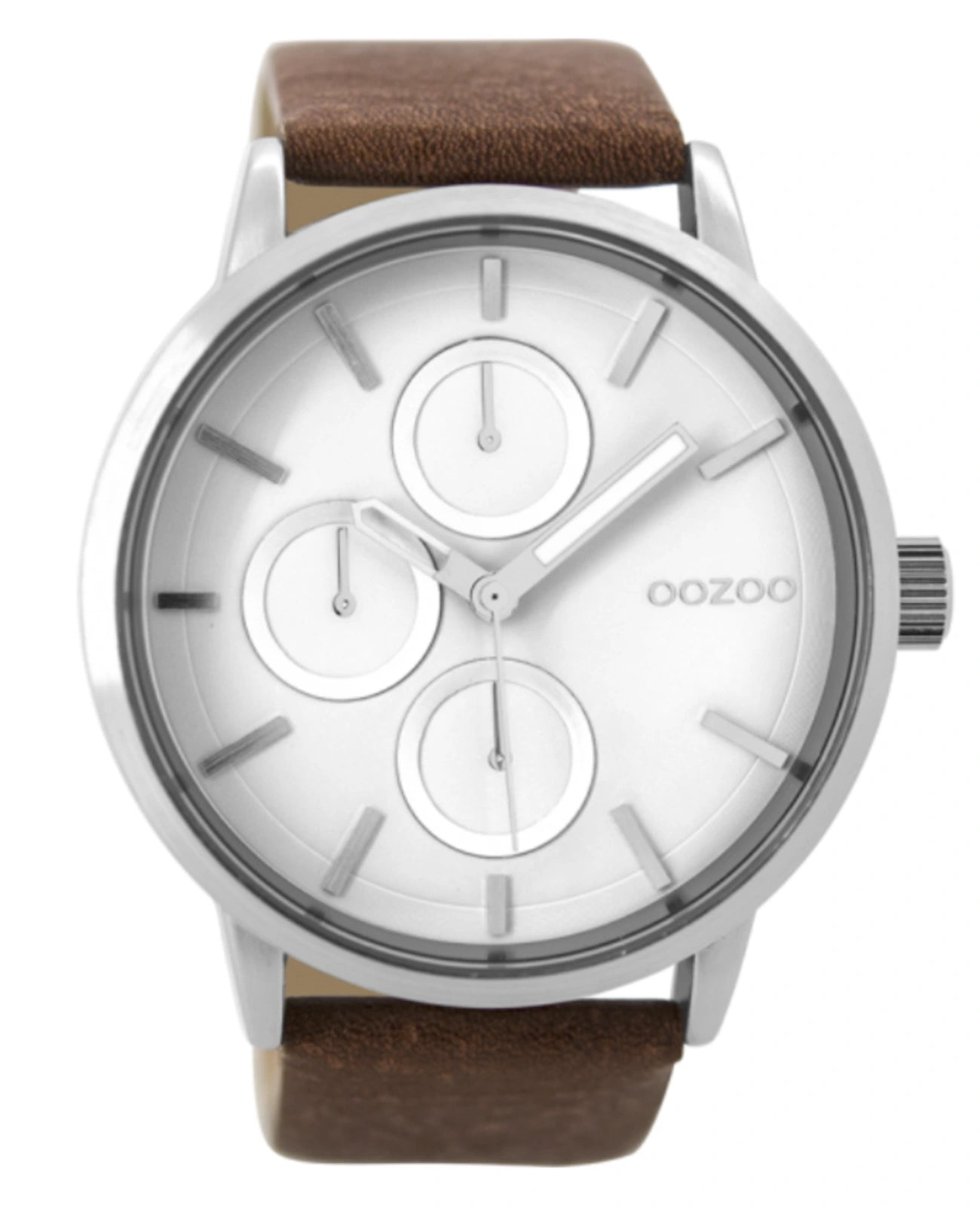 rundes gehäuse helles zifferblatt lederarmband 3 zeiger optik