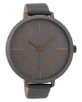 rundes gehäuse graues zifferblatt lederarmband