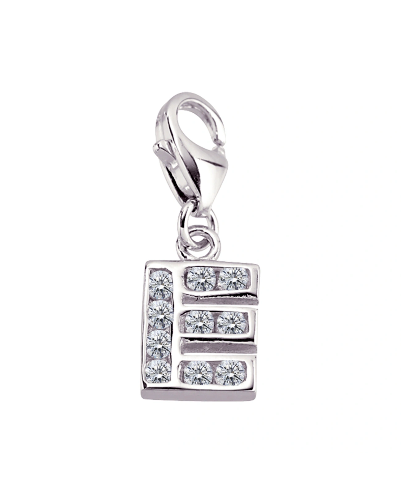 buchstabenanhaenger e charm mit zirkonia steinen und karabiner oese