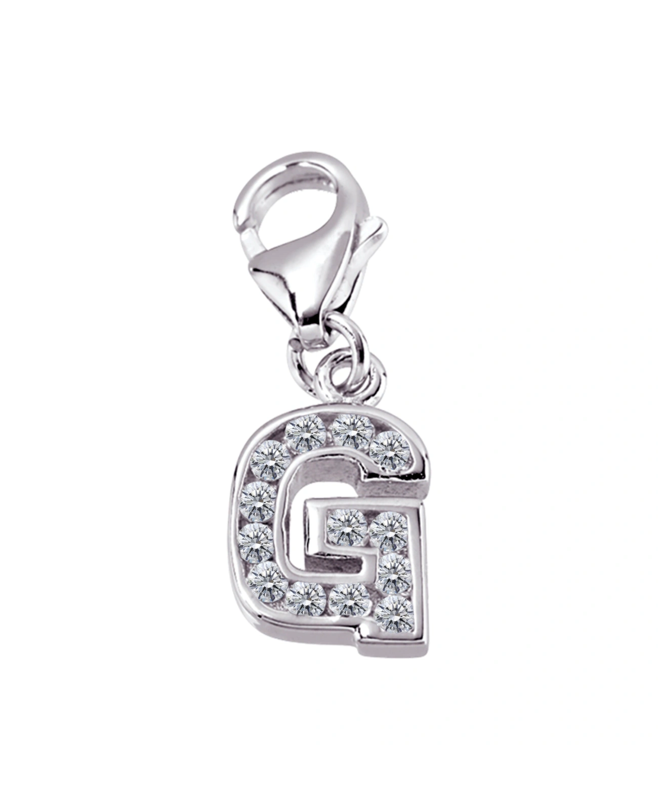 buchstabenanhaenger g charm mit zirkonia steinen und karabiner oese