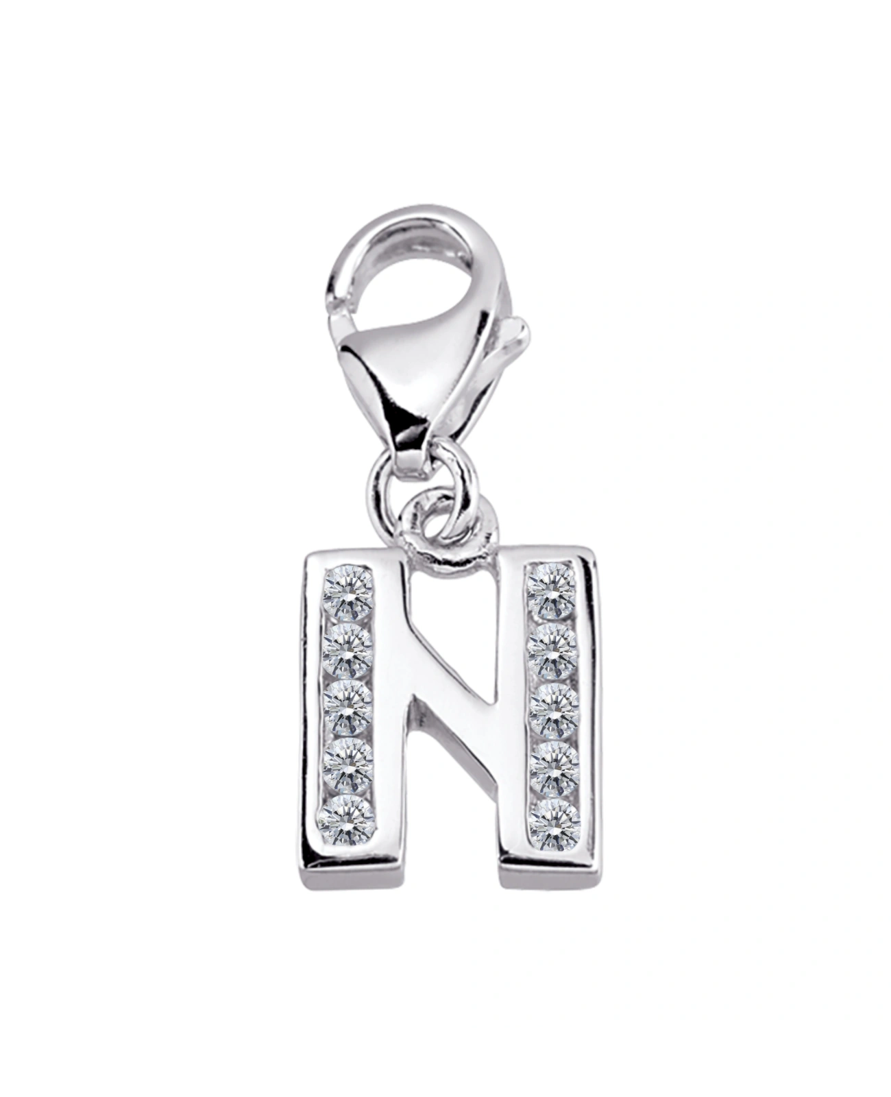 buchstabenanhaenger n charm mit zirkonia steinen und karabiner oese