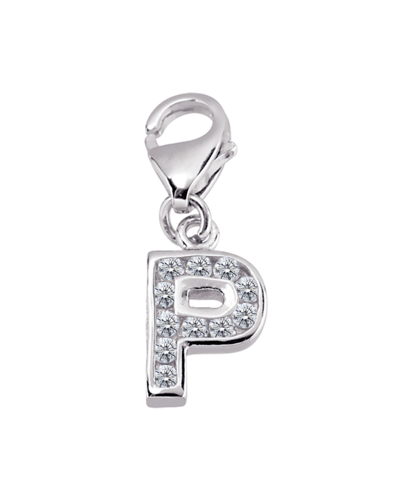 buchstabenanhaenger p charm mit zirkonia steinen und karabiner oese