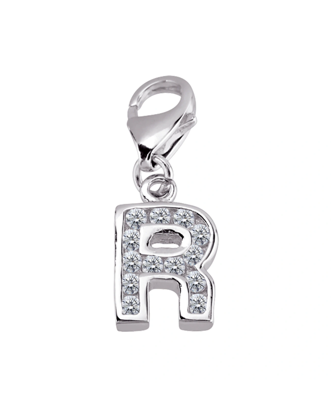 buchstabenanhaenger r charm mit zirkonia steinen und karabiner oese
