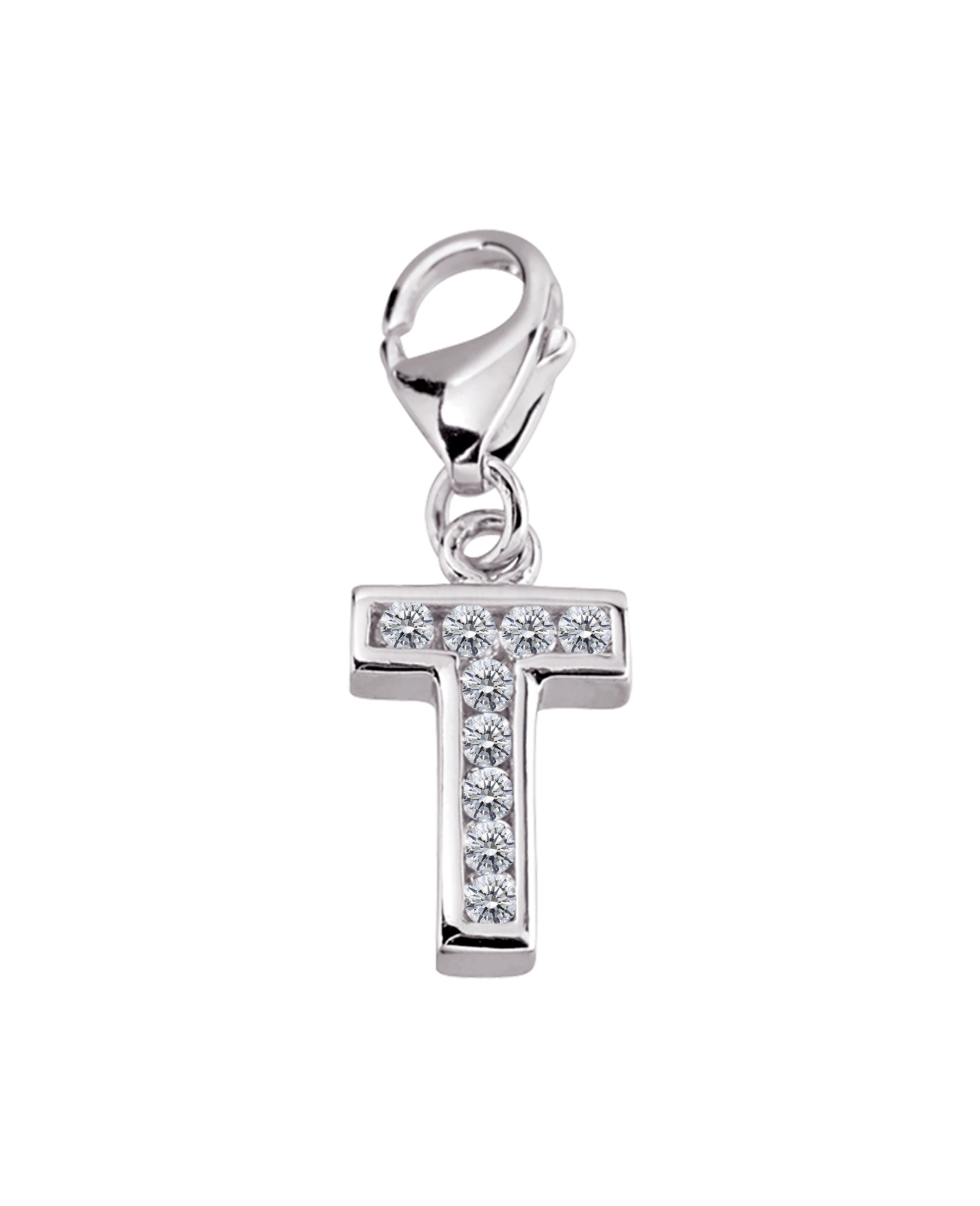 buchstabenanhaenger t charm mit zirkonia steinen und karabiner oese