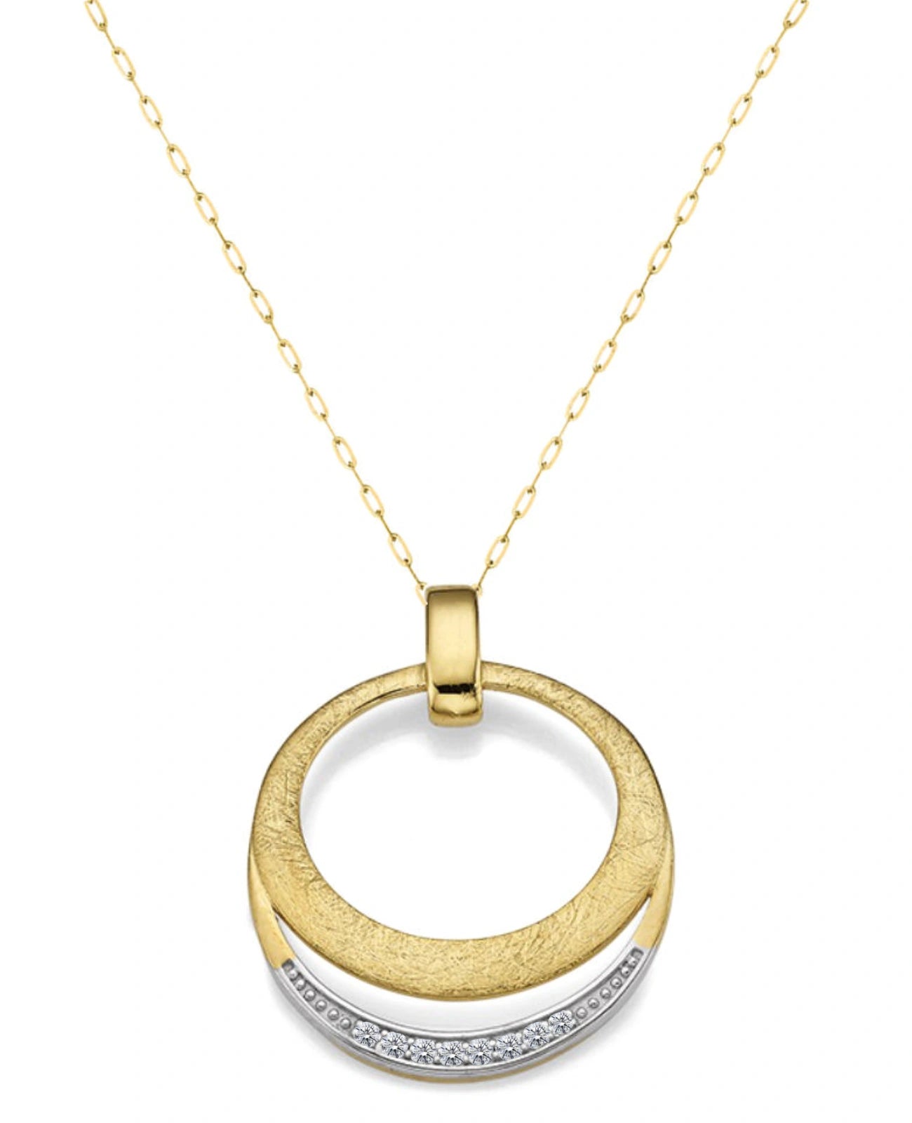 kette mit runden offenen anhaenger bicolor und mit zirkonia steinen