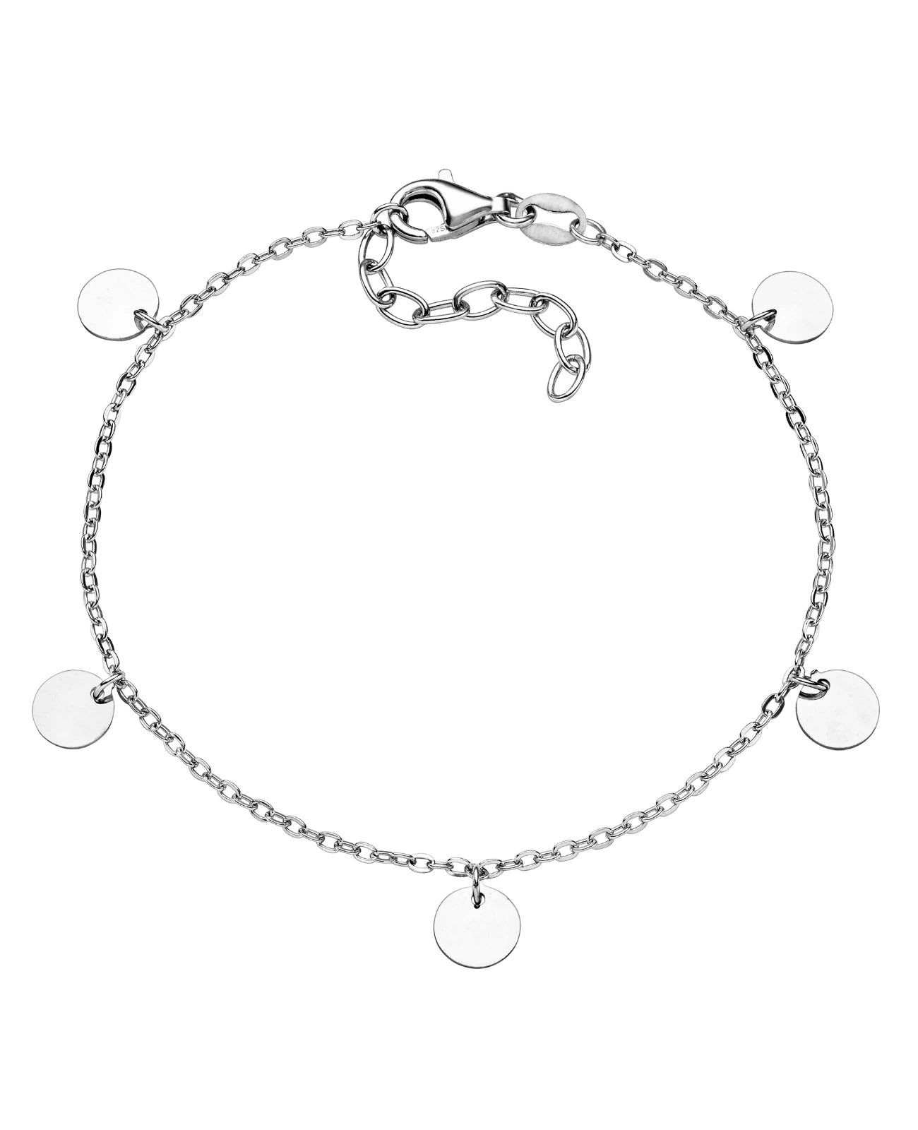 armband ankerkette mit 5 runden herunter haengenden plaettchen