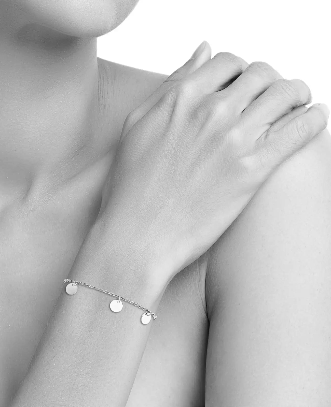 armband ankerkette mit 5 runden herunter haengenden plaettchen