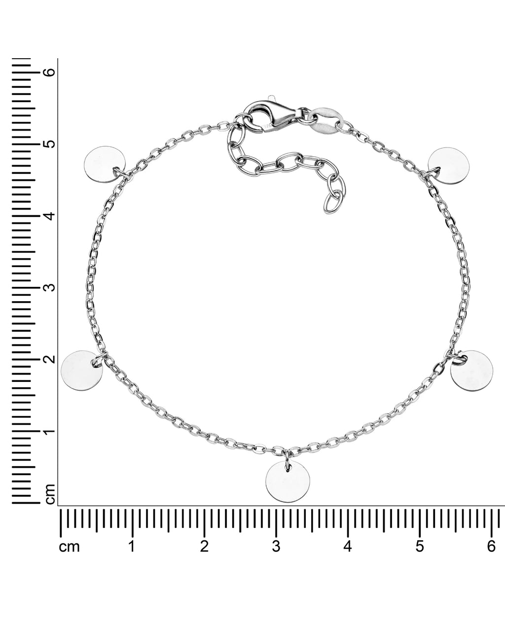 armband ankerkette mit 5 runden herunter haengenden plaettchen