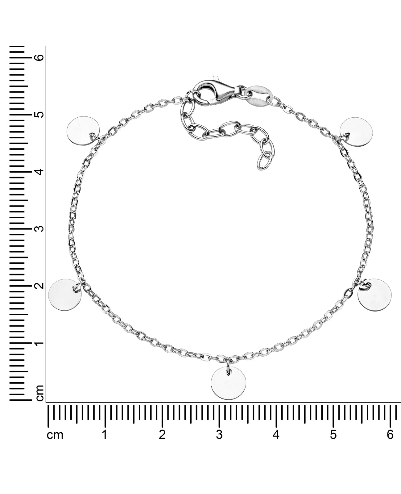 armband ankerkette mit 5 runden herunter haengenden plaettchen