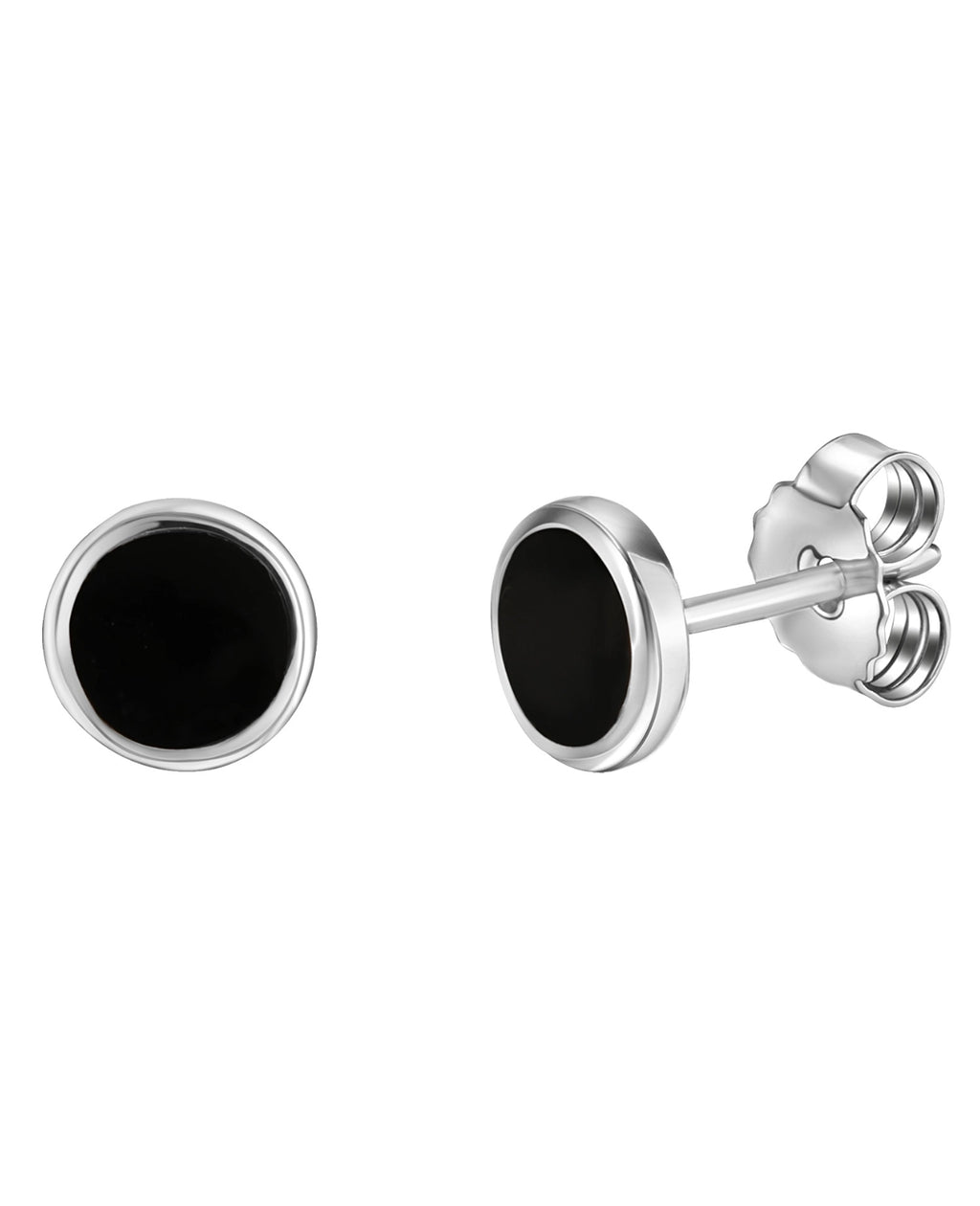 flache runde ohrstecker mit schwarzer einlage