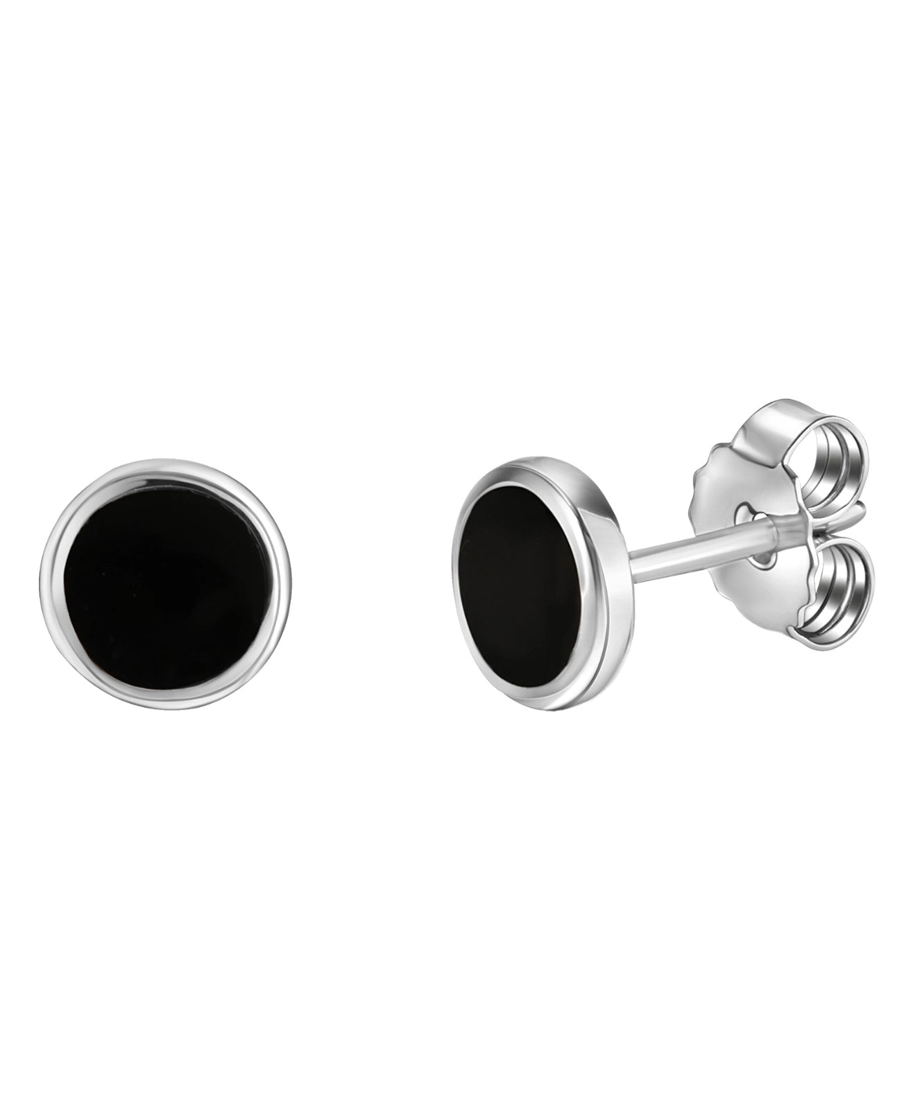 flache runde ohrstecker mit schwarzer einlage