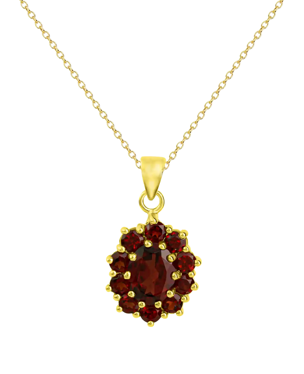 Ankerkette mit Anhänger großer ovaler Granat umrandet mit 10 runden Granaten