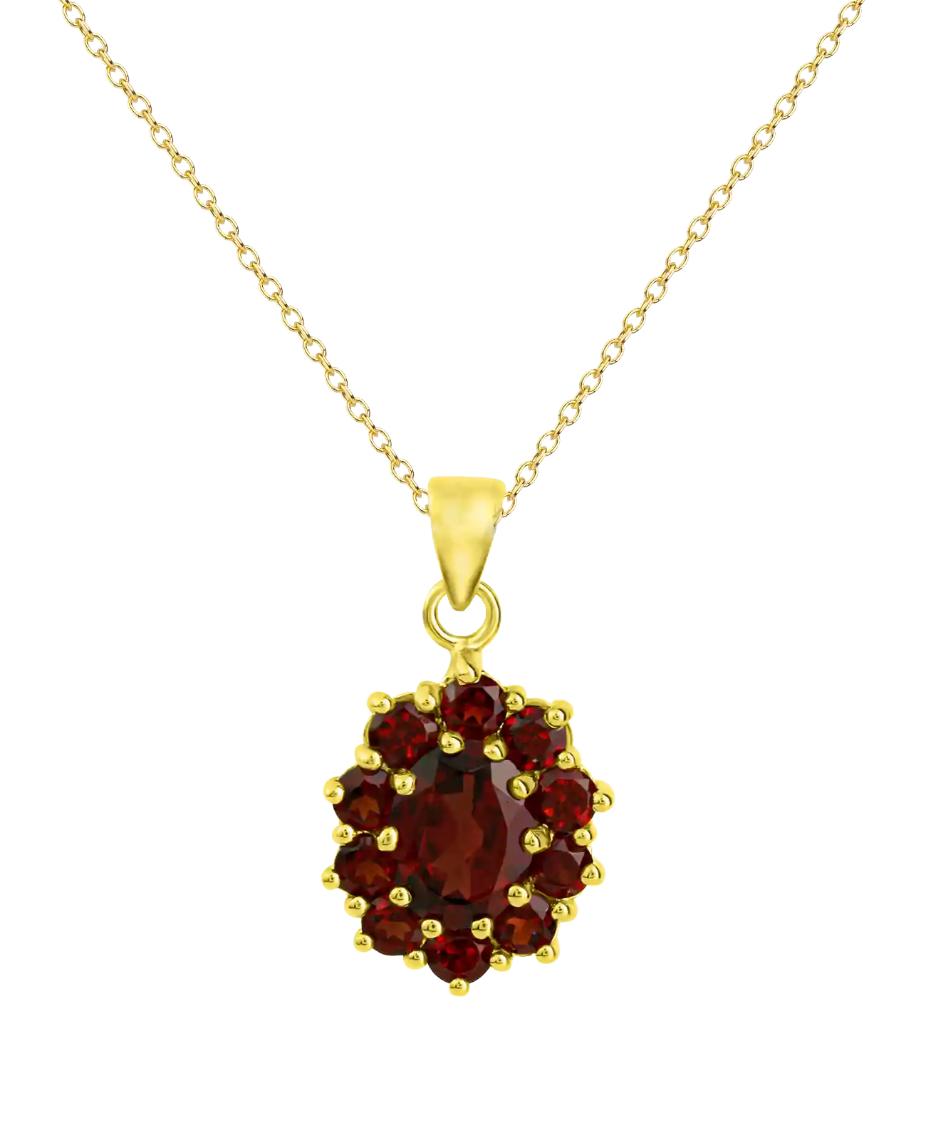 Ankerkette mit Anhänger großer ovaler Granat umrandet mit 10 runden Granaten