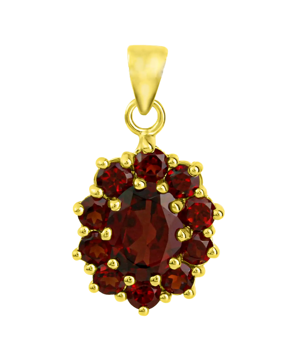 Ankerkette mit Anhänger großer ovaler Granat umrandet mit 10 runden Granaten