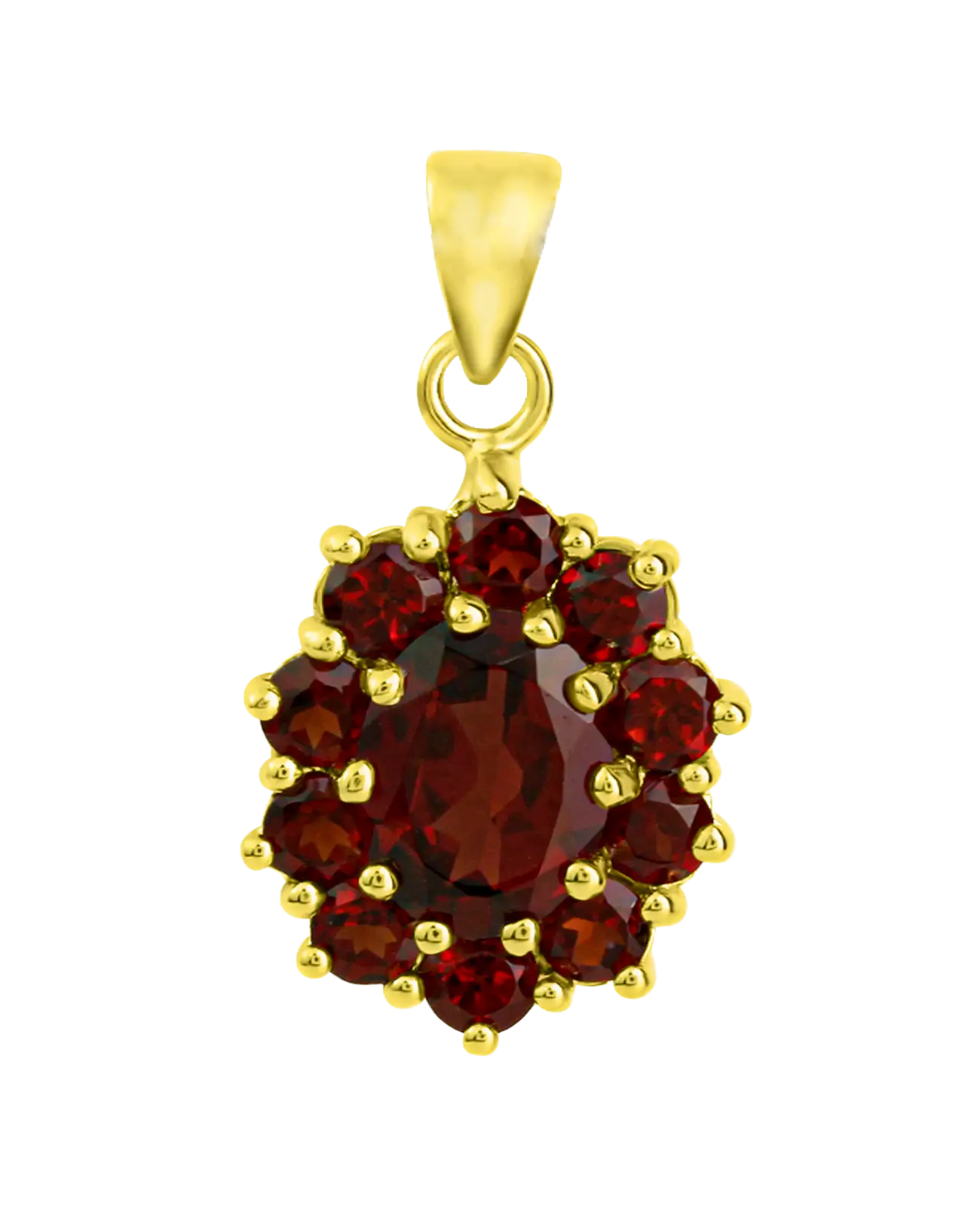 Ankerkette mit Anhänger großer ovaler Granat umrandet mit 10 runden Granaten