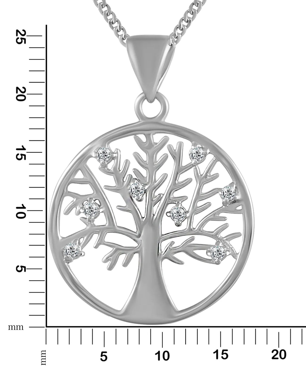 panzerkette mit runden anhänger baum des lebens mit 8 zirkonia steinen