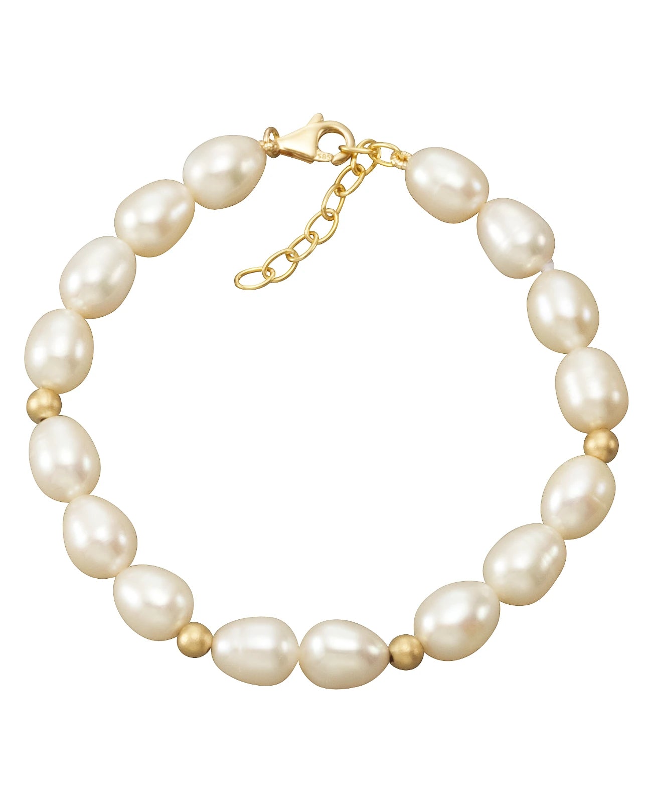 suesswasserzuchtperlen armband mit goldkugeln