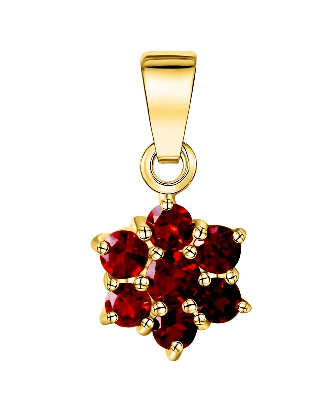 granat anhänger als blume mit sieben runden granat steinen