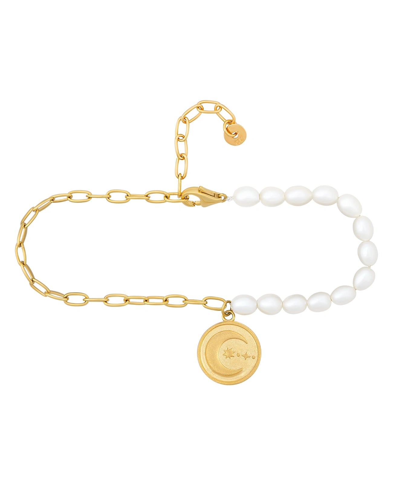 armband hälfte süßwsserzuchtperlen ander hälfte goldfarbene ankerkette anhänger sonne