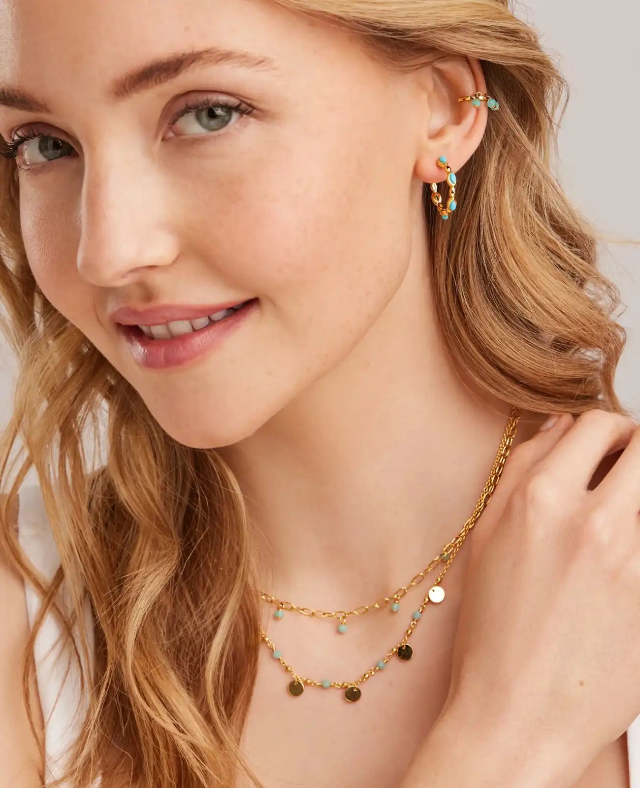 ankerkette mit 4 amazonit und 5 gold Plättchen