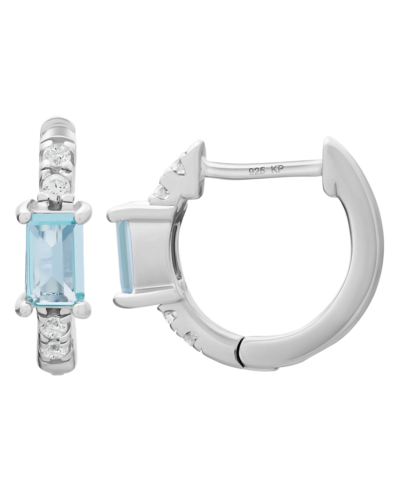 creolen mit 4 zirkonia in der mitte rechteckiger aquamarin