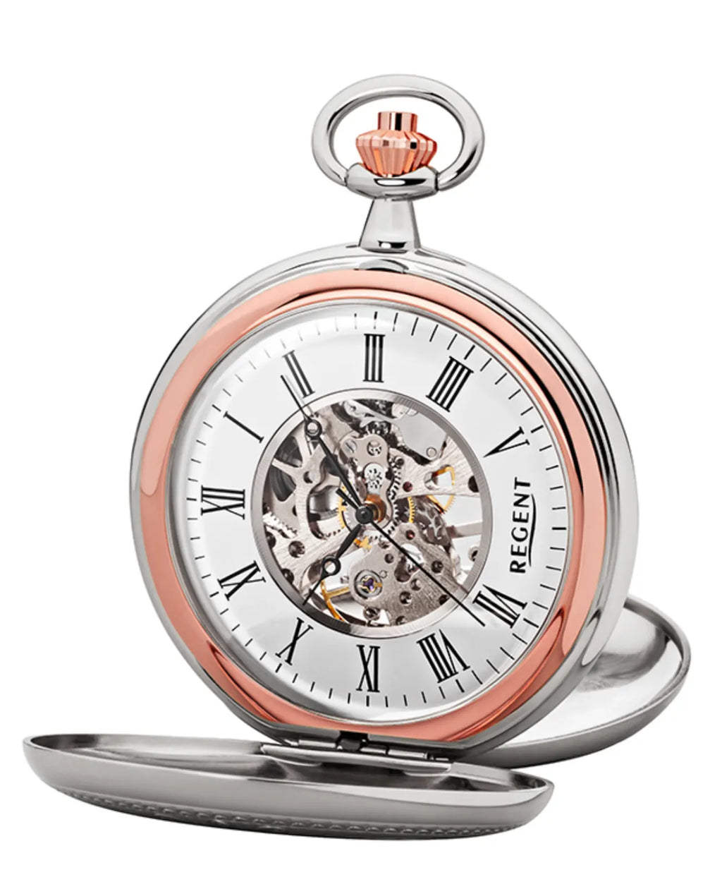 handaufzug taschenuhr skelettwerk sprungdeckel vorne und rückseite