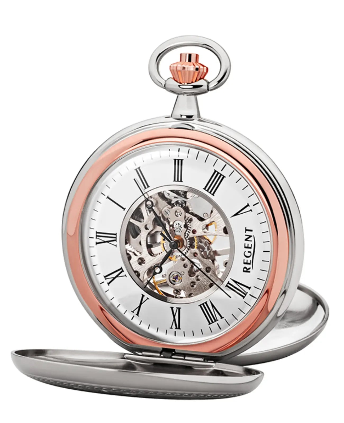 handaufzug taschenuhr skelettwerk sprungdeckel vorne und rückseite