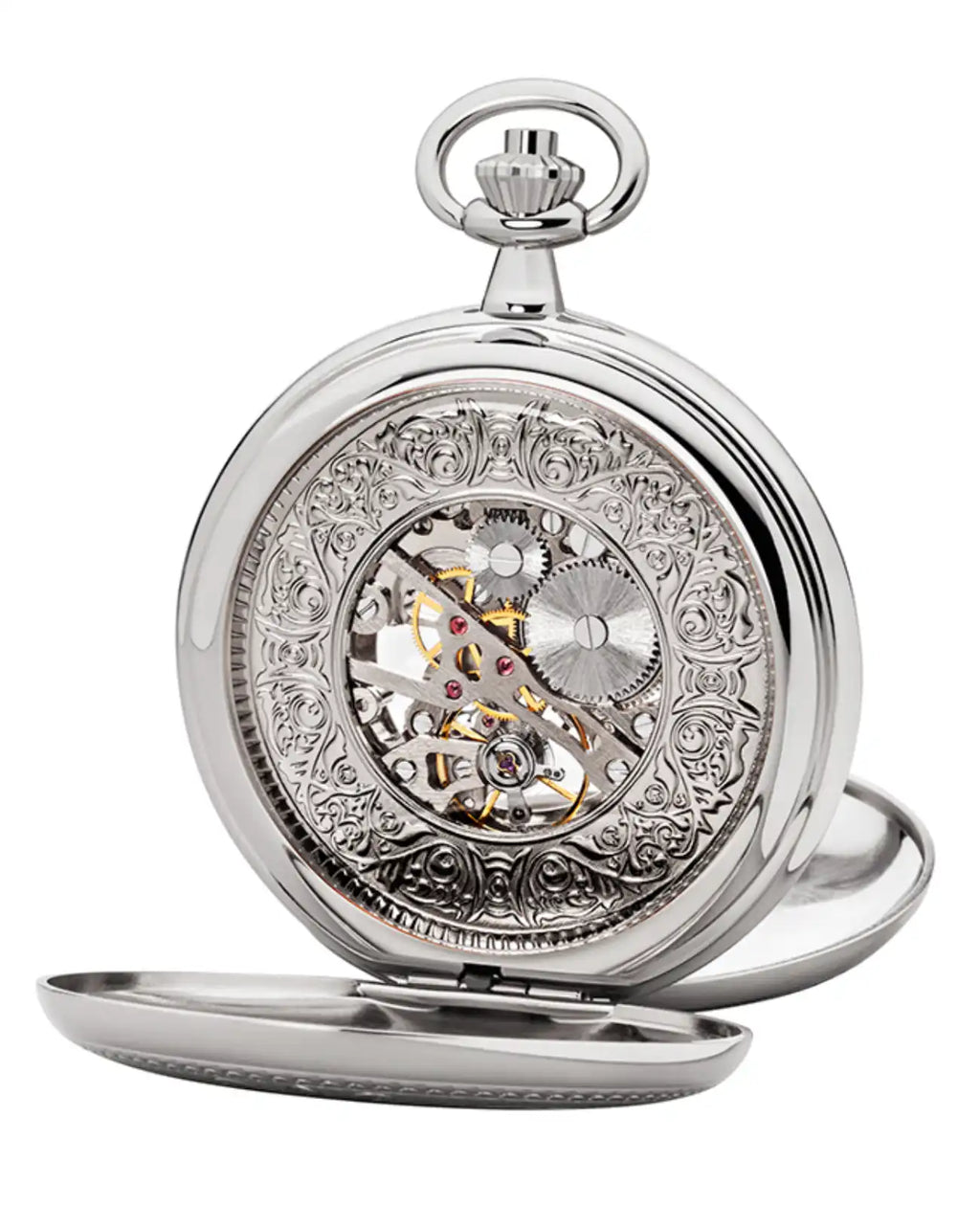 taschenuhr mit skelettuhrwerk sprungdeckel vorne und rückseite