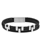 dreireihiges lederarmband mit verstzten rechteckigen Edelstahlteilen