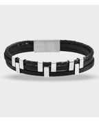 dreireihiges lederarmband mit verstzten rechteckigen Edelstahlteilen