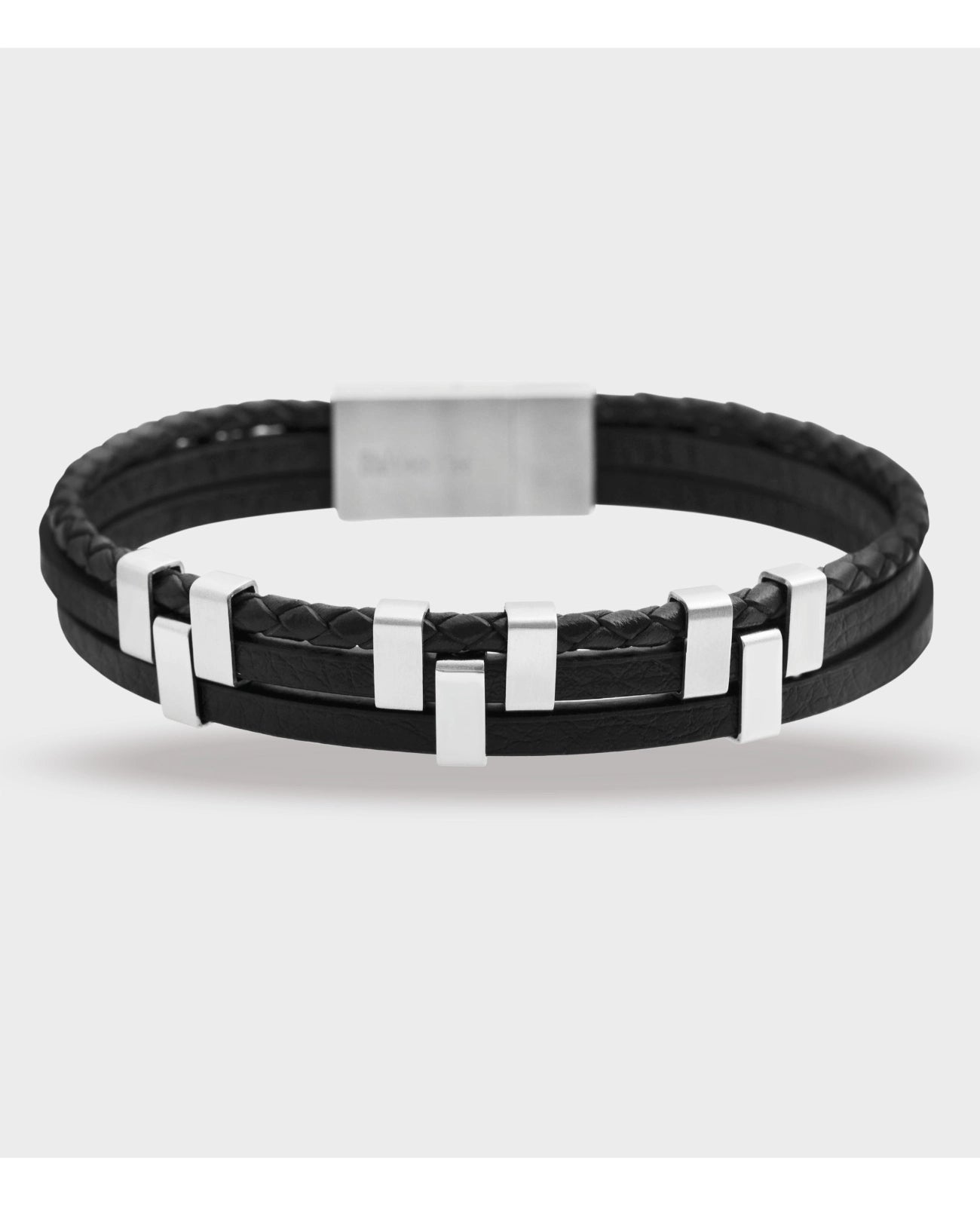 dreireihiges lederarmband mit verstzten rechteckigen Edelstahlteilen