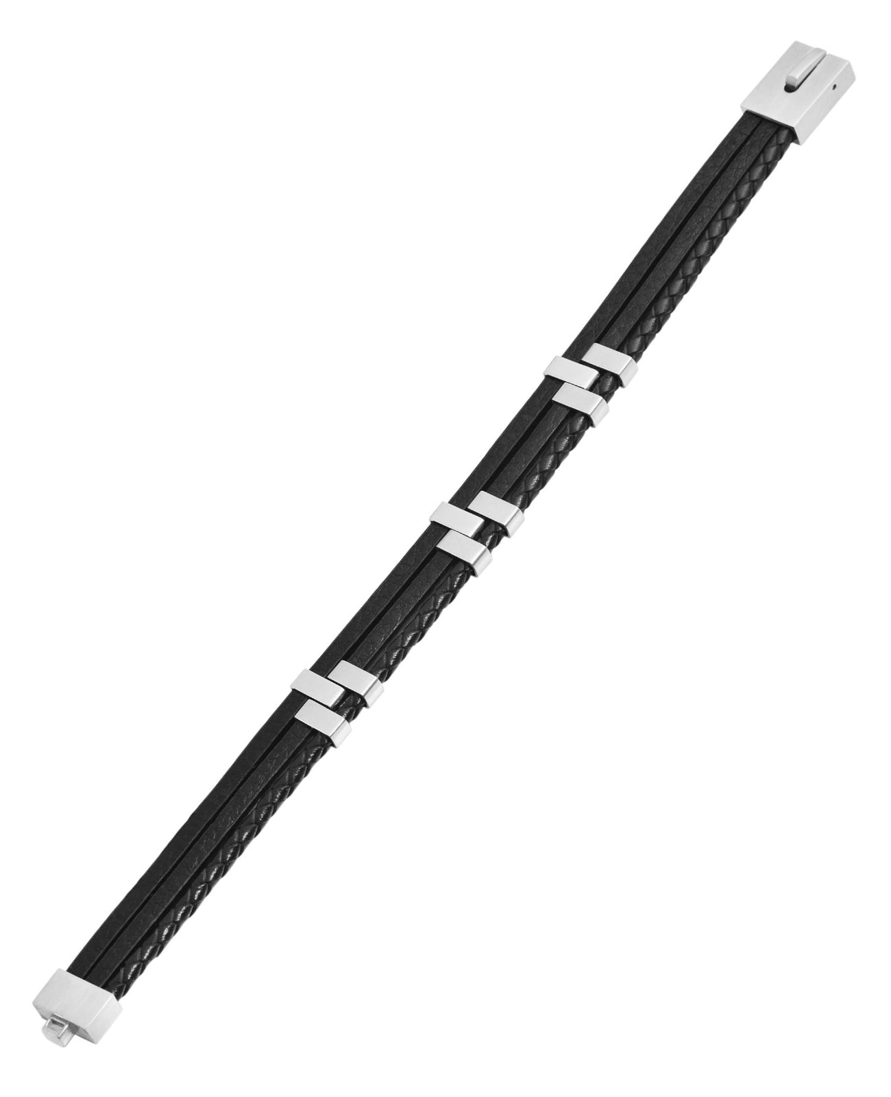 dreireihiges lederarmband mit verstzten rechteckigen Edelstahlteilen