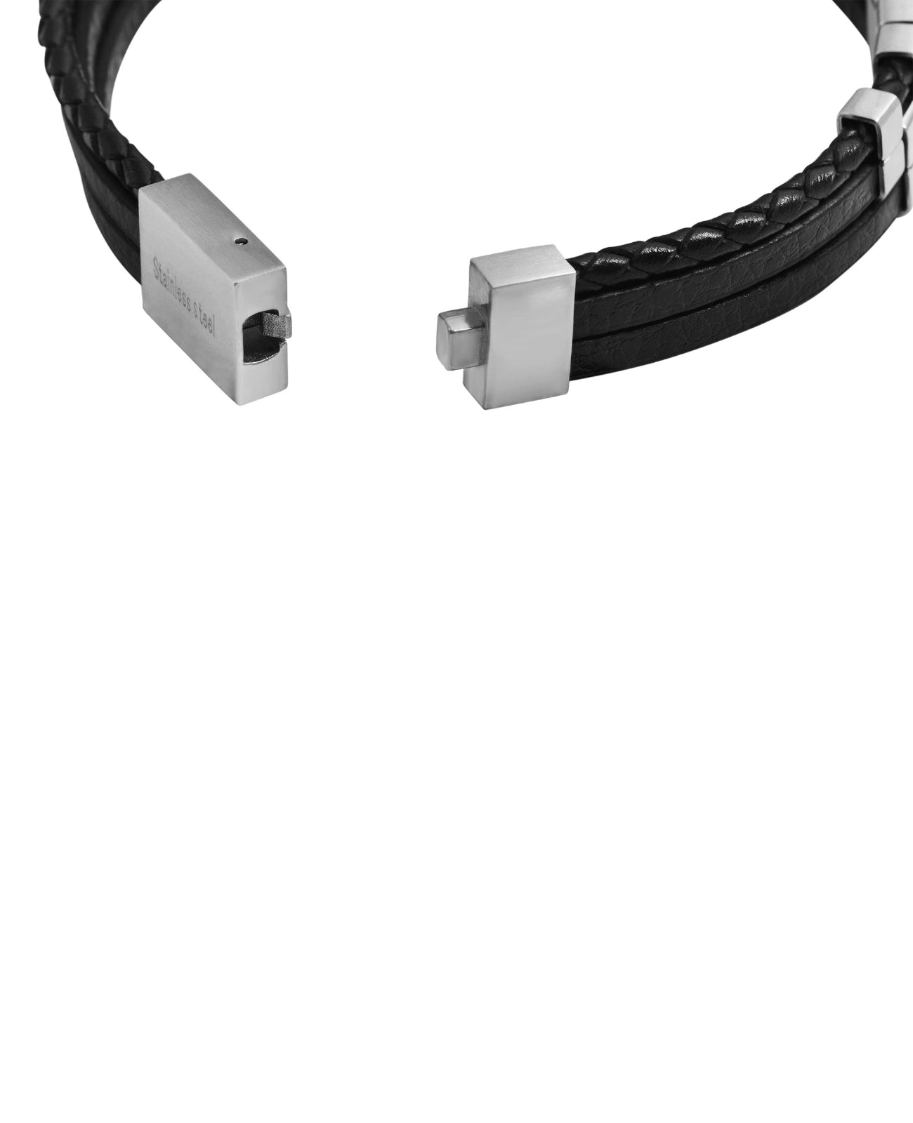 dreireihiges lederarmband mit verstzten rechteckigen Edelstahlteilen