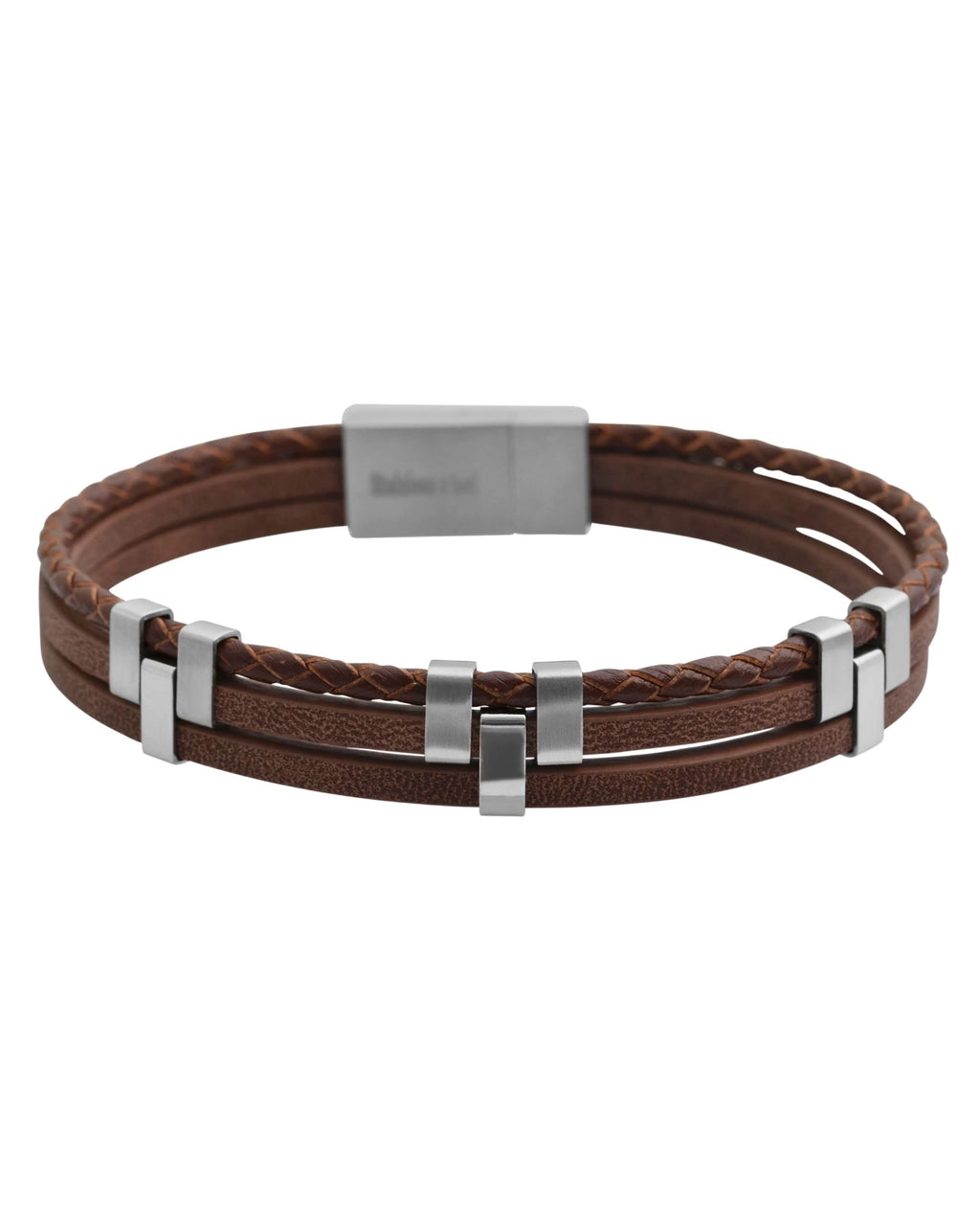3 reihiges lederarmband braun mit edelstahl verbindungen