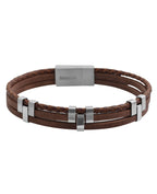 3 reihiges lederarmband braun mit edelstahl verbindungen