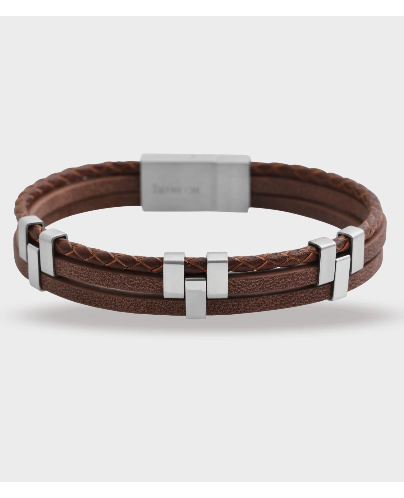 3 reihiges lederarmband braun mit edelstahl verbindungen