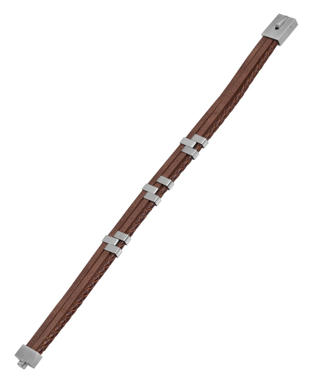 3 reihiges lederarmband braun mit edelstahl verbindungen
