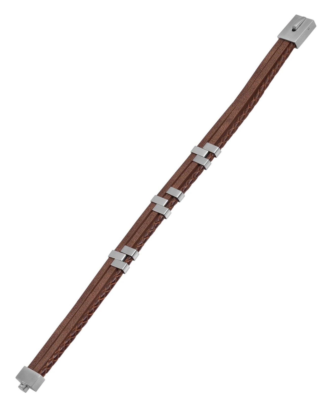 3 reihiges lederarmband braun mit edelstahl verbindungen