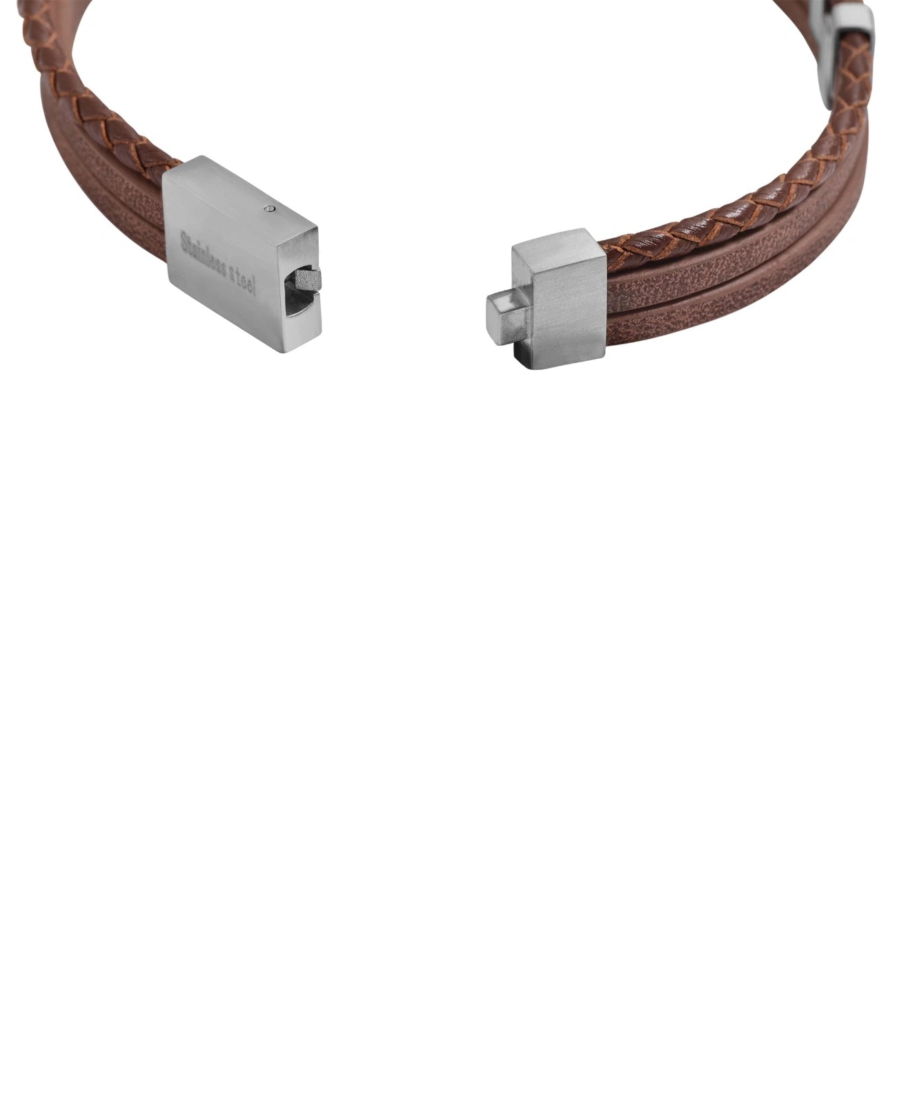 3 reihiges lederarmband braun mit edelstahl verbindungen