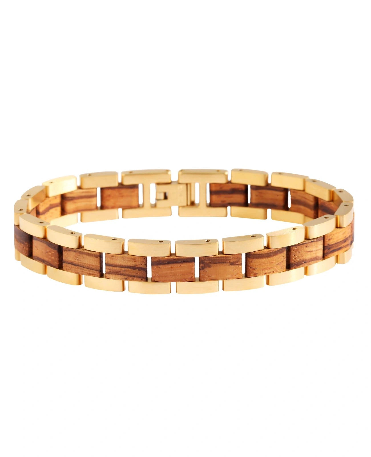 gliederarmband in der mitte holz außen edelstahl goldfarben
