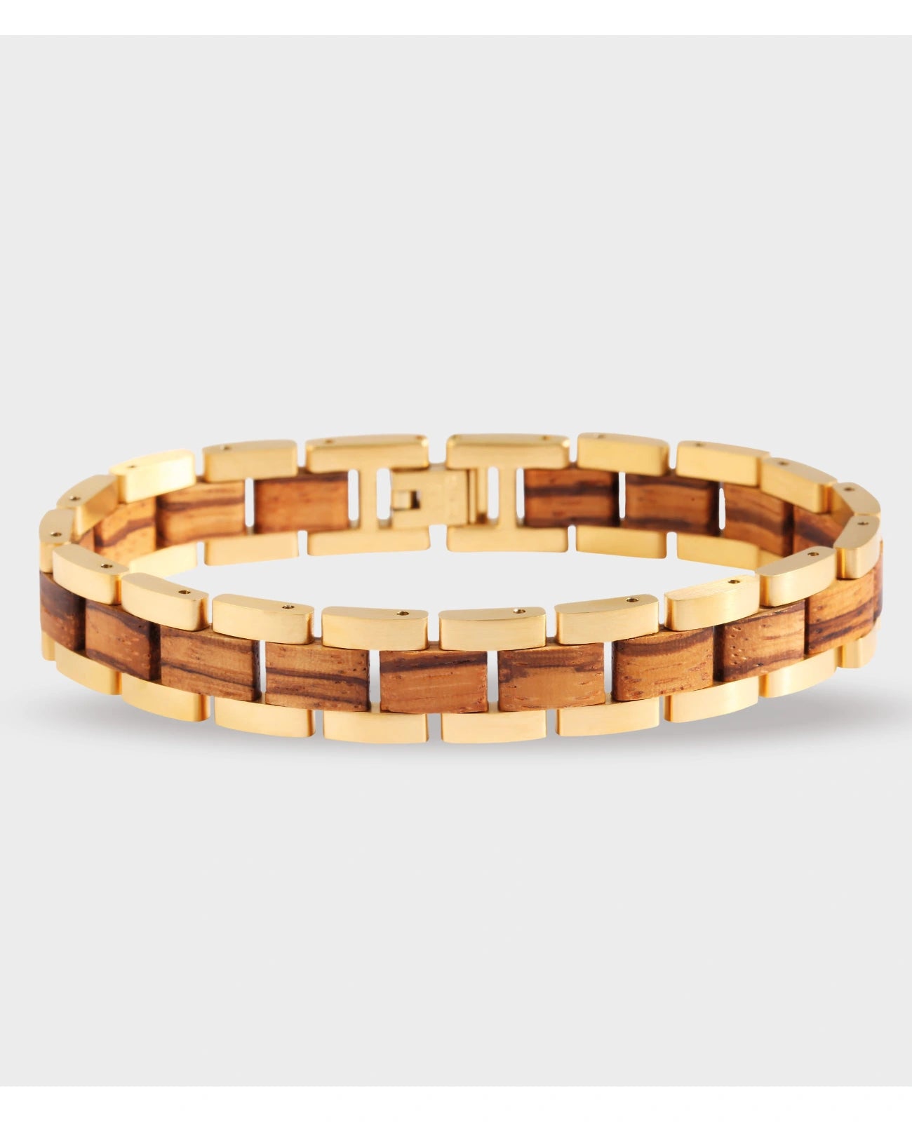 gliederarmband in der mitte holz außen edelstahl goldfarben
