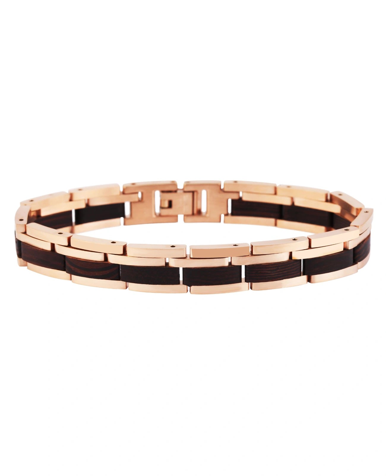 gliederarmband in der mitte holz außen edelstahl rosefarben