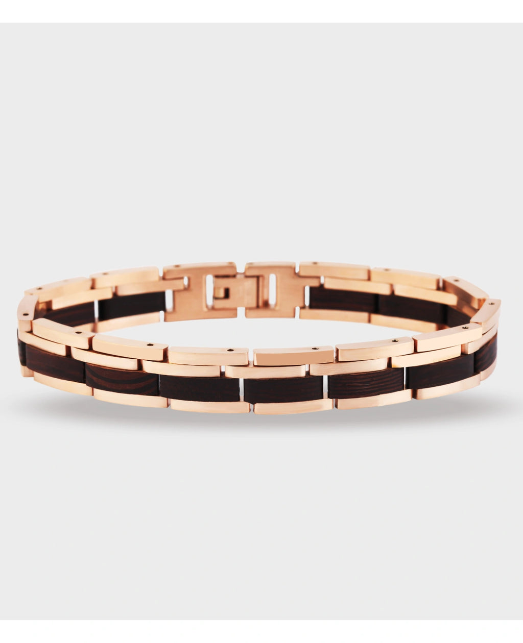 gliederarmband in der mitte holz außen edelstahl rosefarben
