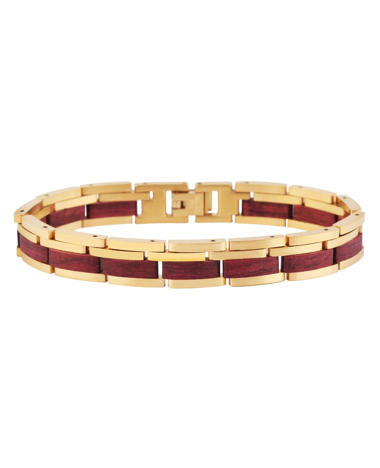 gliederarmband in der mitte holz außen edelstahl goldfarben