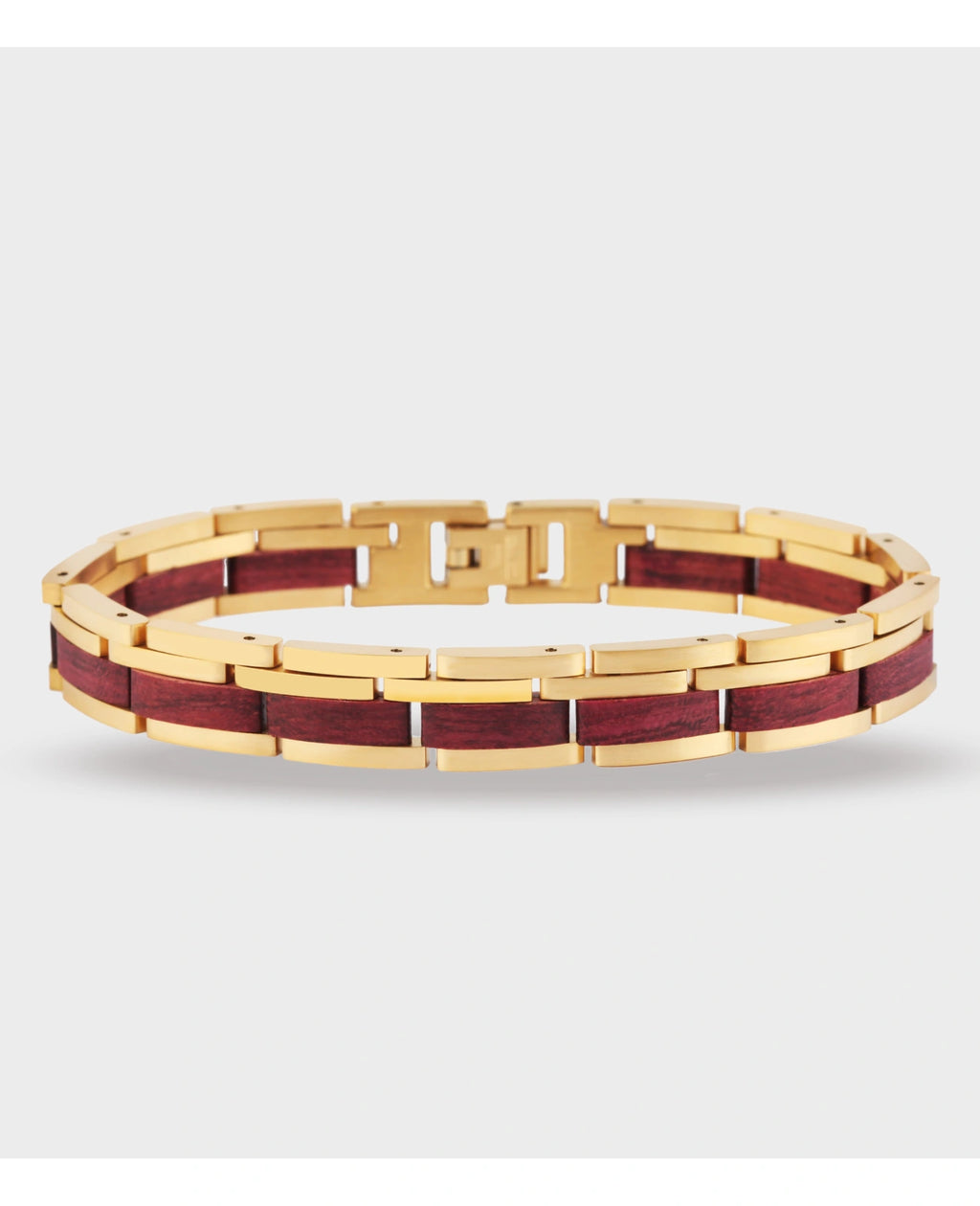 gliederarmband in der mitte holz außen edelstahl goldfarben