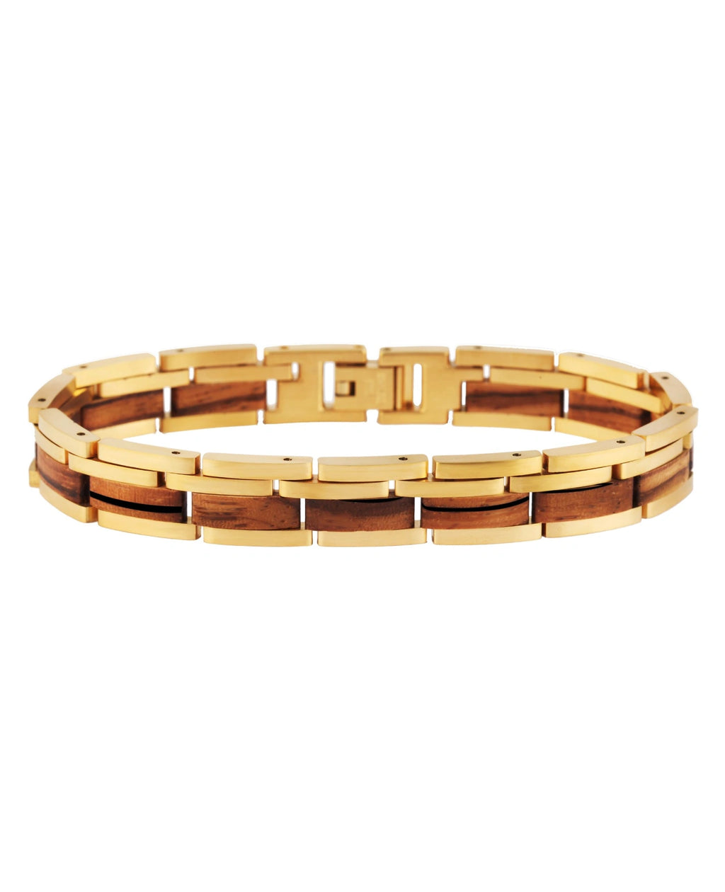 gliederarmband in der mitte holz außen edelstahl goldfarben