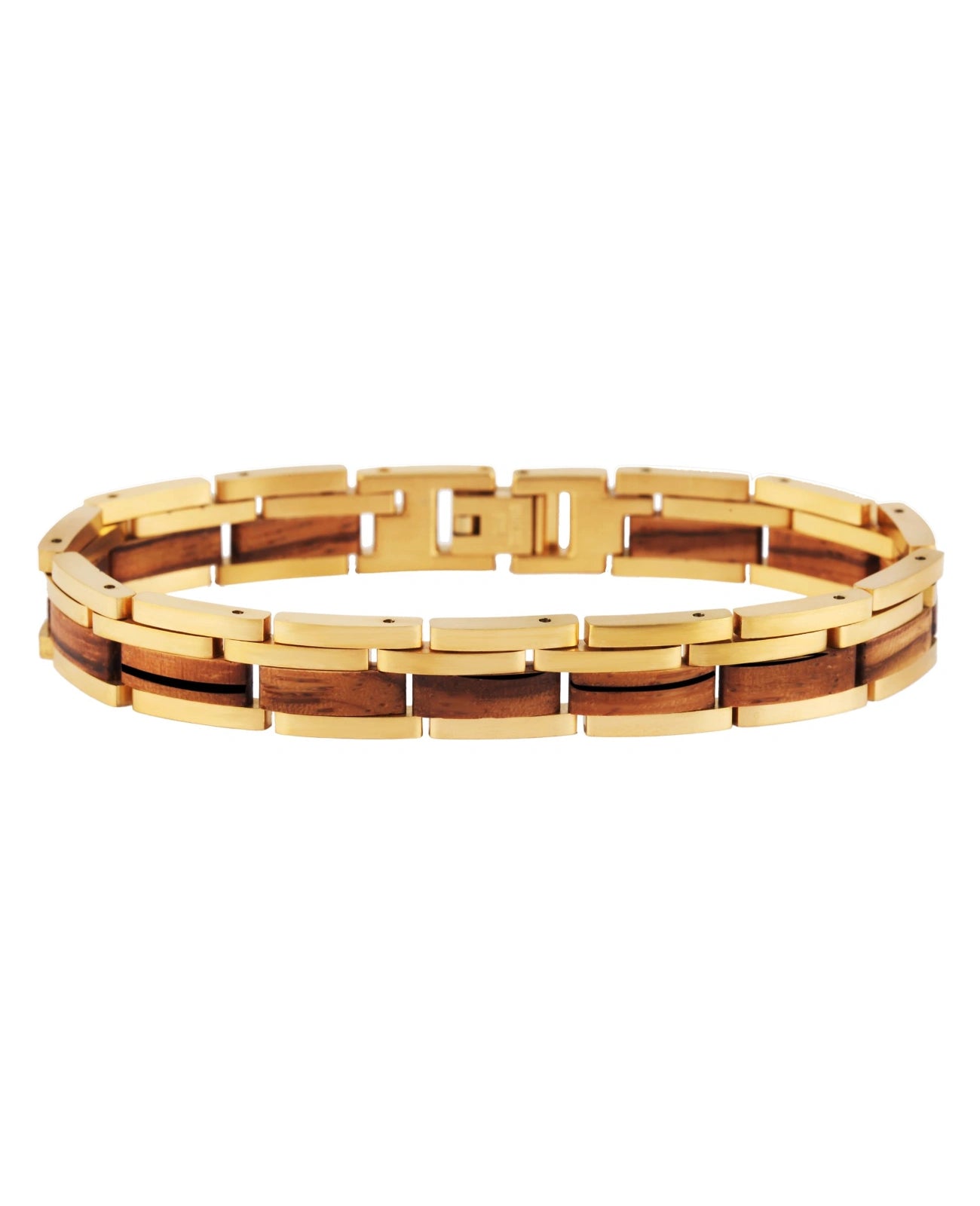 gliederarmband in der mitte holz außen edelstahl goldfarben