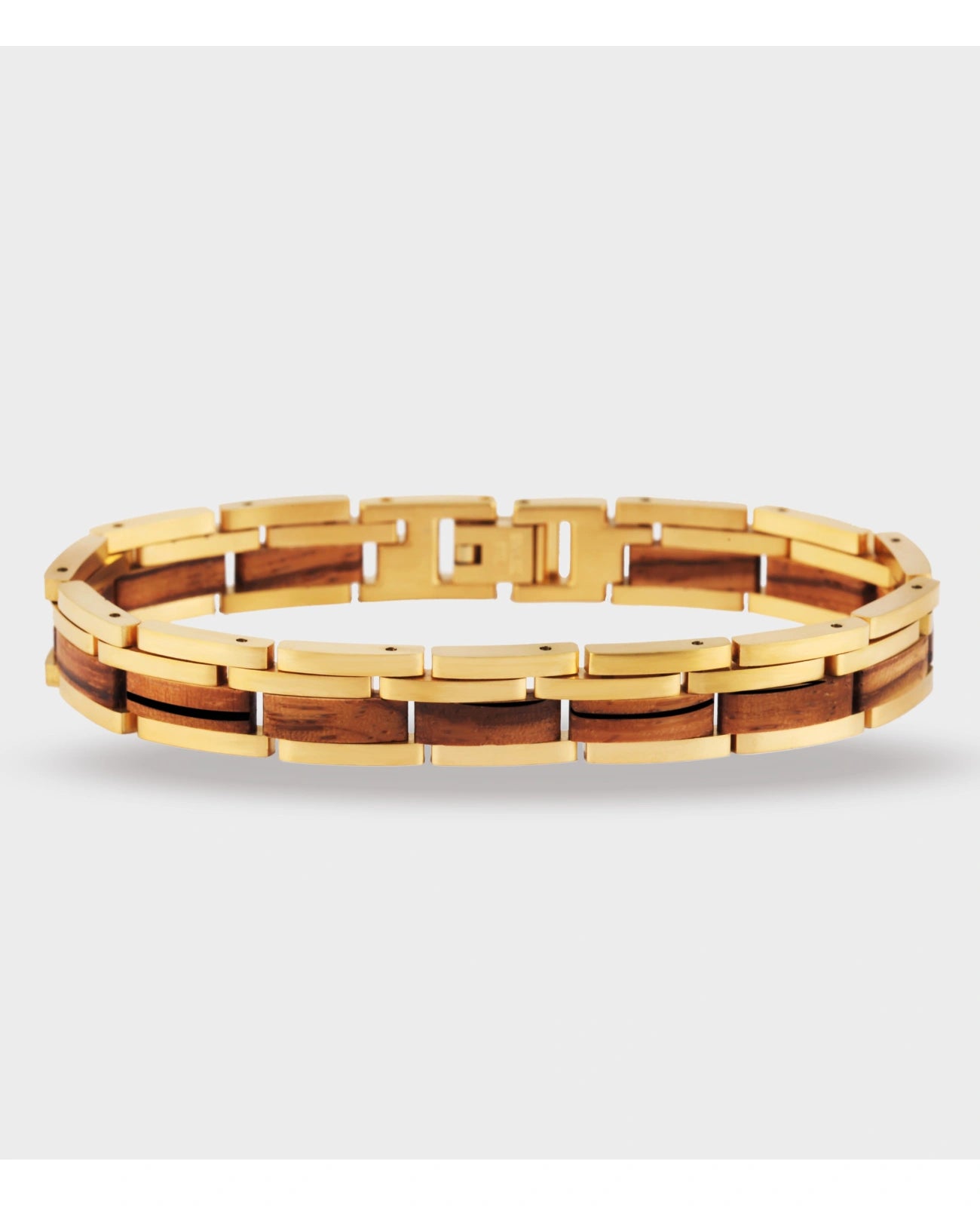 gliederarmband in der mitte holz außen edelstahl goldfarben