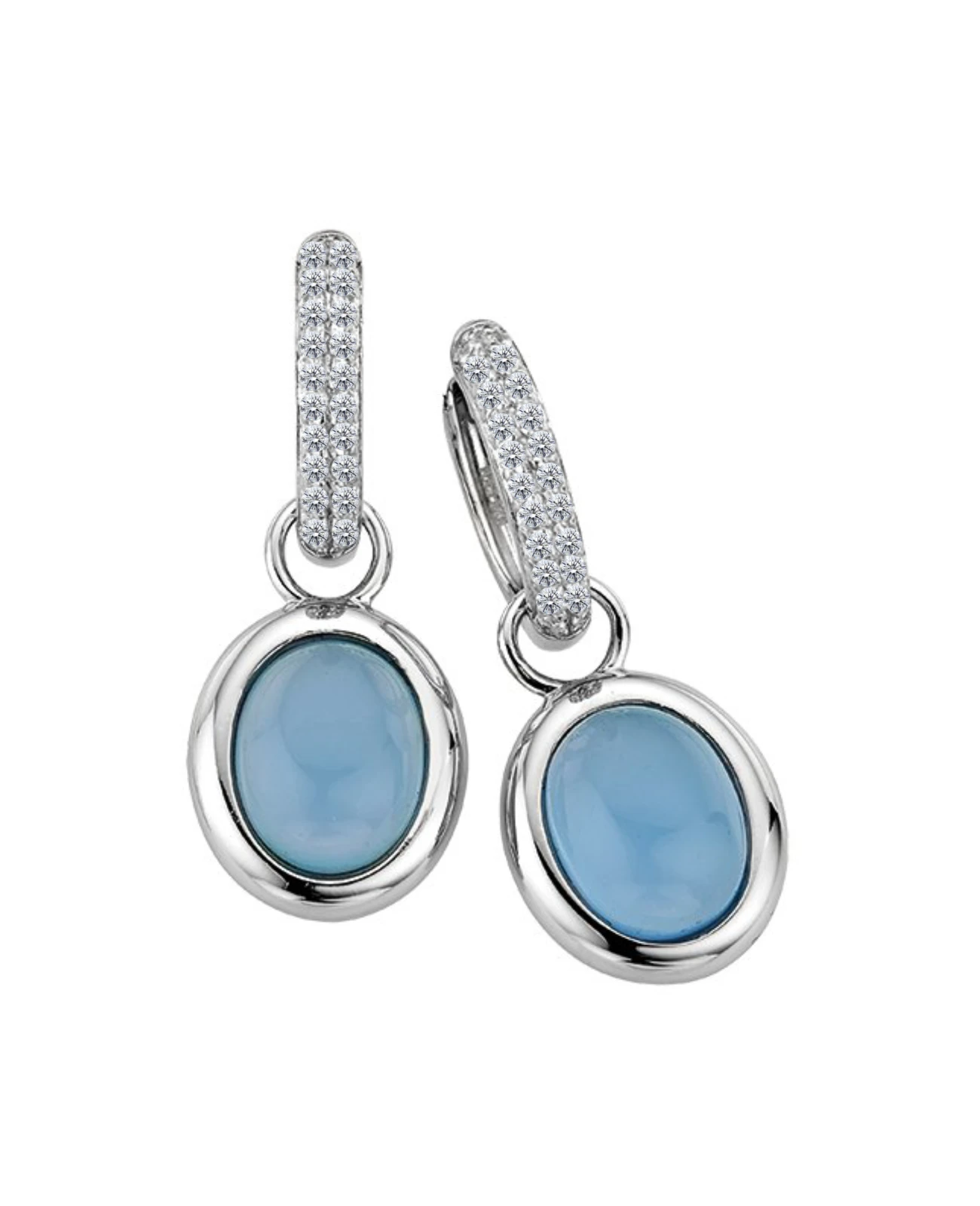creolen mit steinen besetzt und einhaenger cat eye blue oval